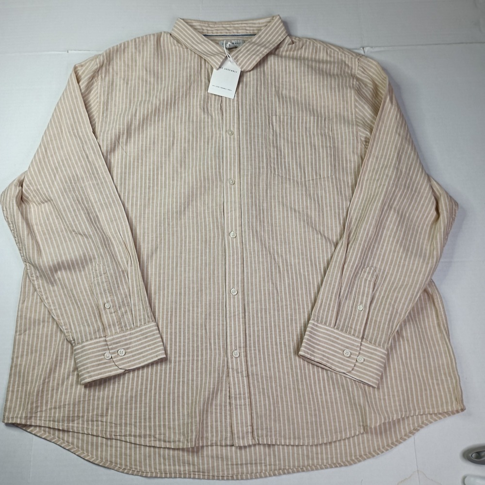 NWT Free Assembly Men's Long Sleeve Linen‎ Blend Shirt Size 3XL Tan Striped